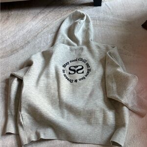 SANDRO PARIS “Stay Cool” Hoodie, Women’s gray with navy blue embroidery